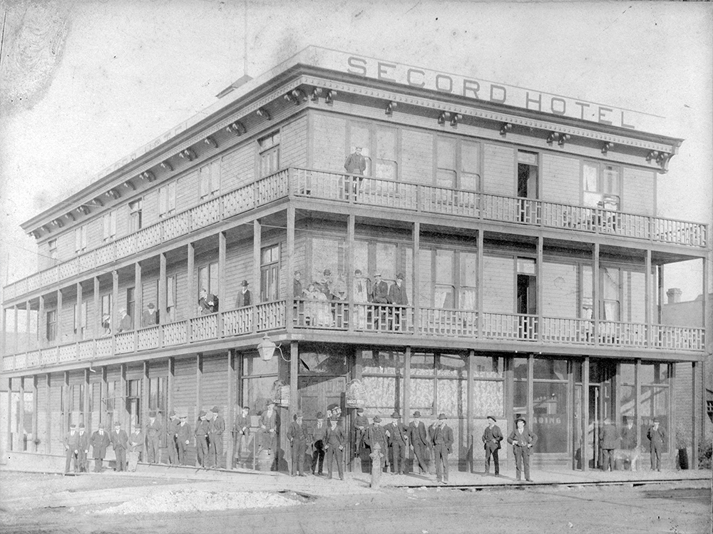 1890: The Secord Hotel on Powell and Dunlevy offered cheap room and board. (Vancouver Archives)