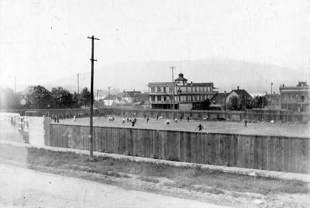 1897: A baseball game on the Powell Street Grounds, today's Oppenheimer Park. (Vancouver Archives)