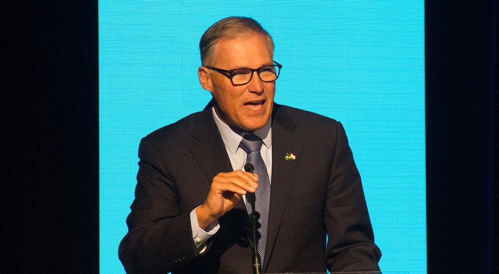 Washington state Governor Jay Inslee speaking at the Cascadia Conference in Vancouver (Jenni Sheppard/Daily Hive)