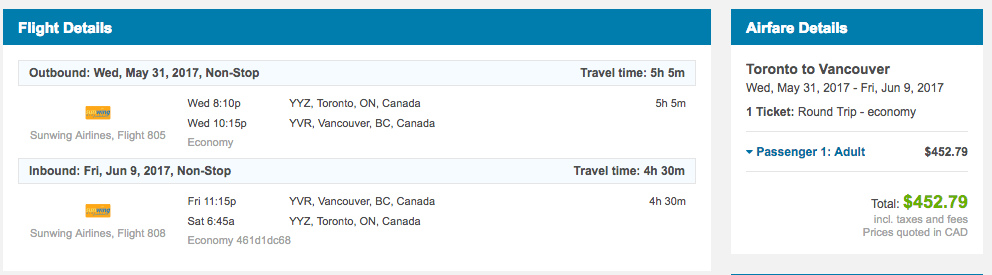 Toronto Vancouver flights