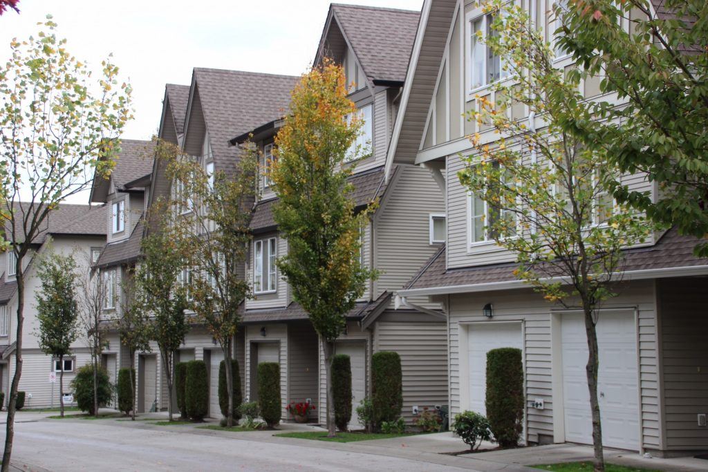 The townhouse complex in Surrey where a three year old fell from a third storey window (Credit: Shane MacKichan)