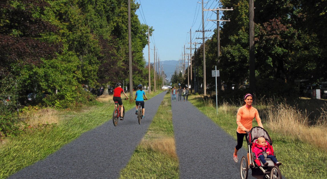 A render of the temporary design for the Arbutus Greenway along West 43rd Avenue in Kerrisdale (City of Vancouver)