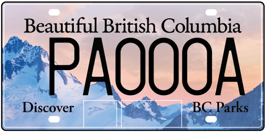 The new BC Parks licence plate featuring the Purcell Mountains (ICBC)