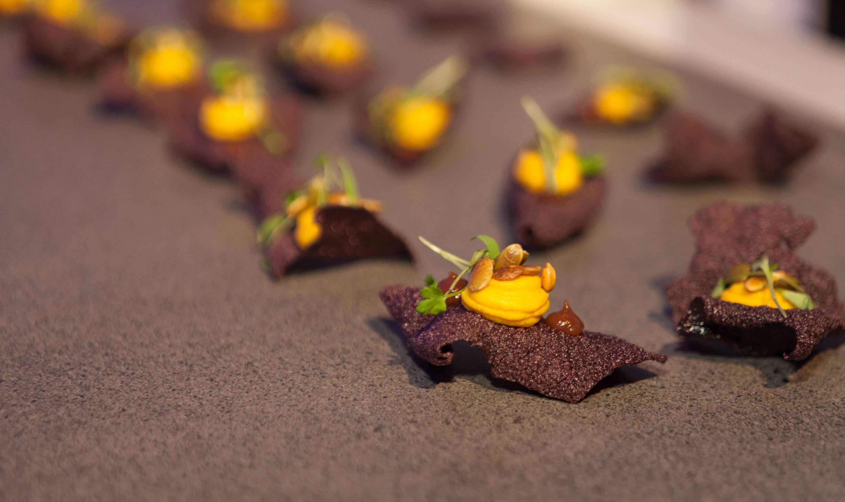 Pumpkin brûlée, puffed black rice and red onion chutney at Science of Cocktails (Picture Listen Photography)