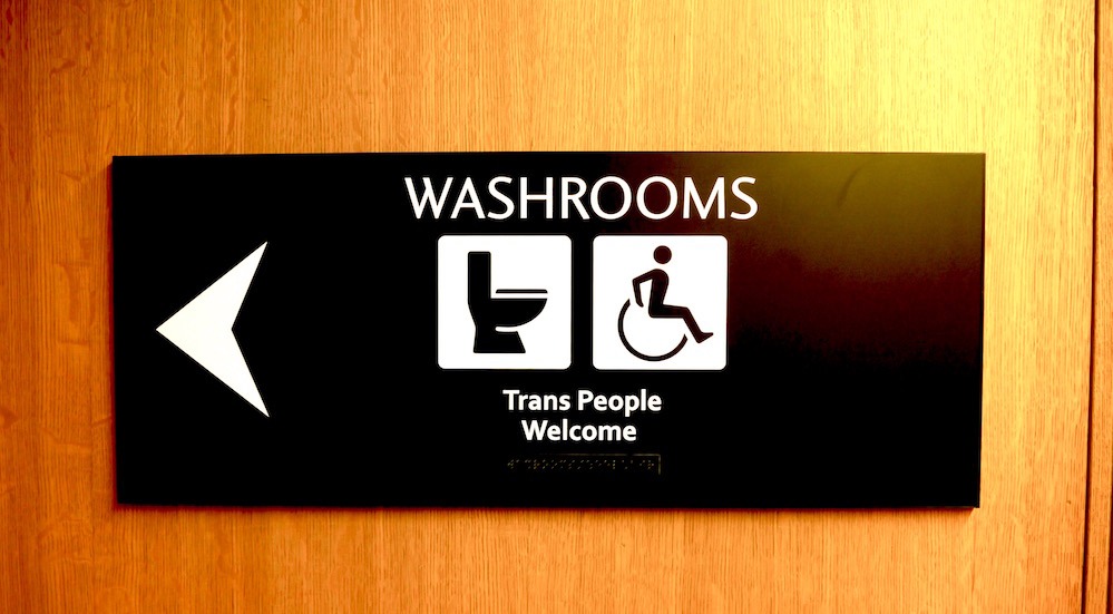 Trans people welcome washroom sign at City Hall (City of Vancouver)