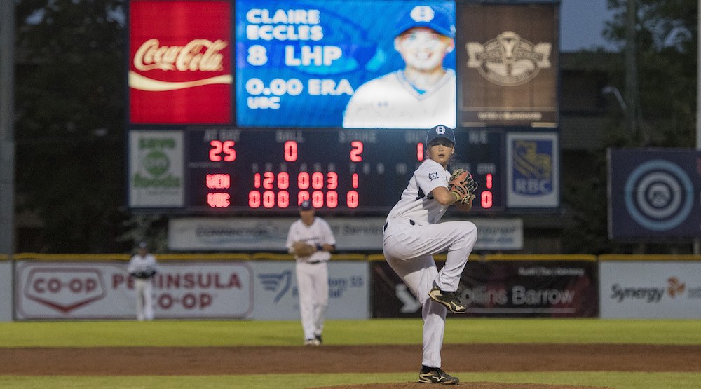 UBC female softball player pitches against men in baseball debut