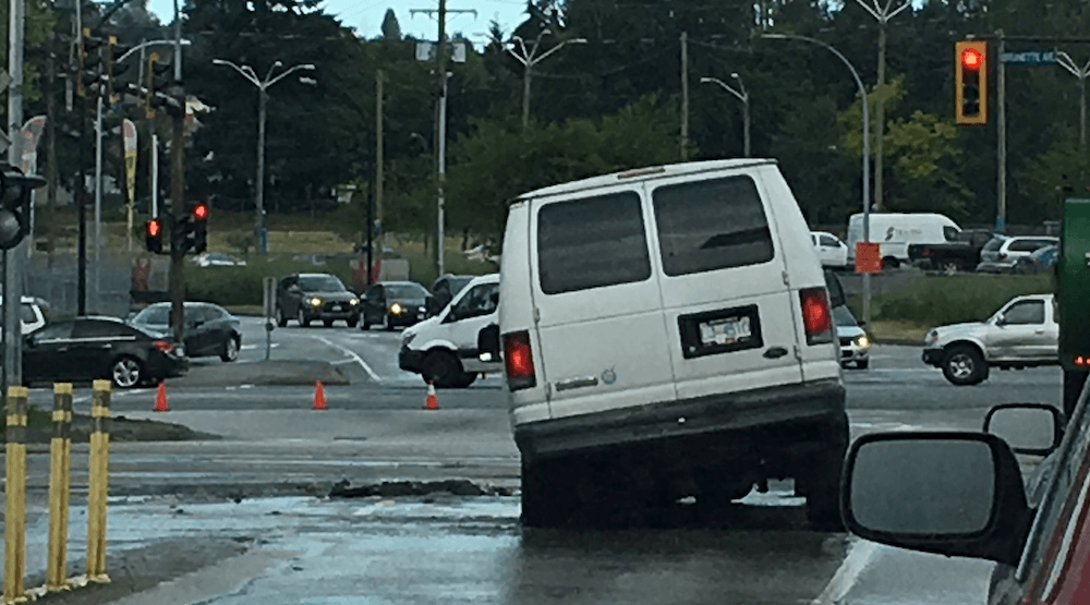 New Westminster sinkhole partially swallows van Friday morning