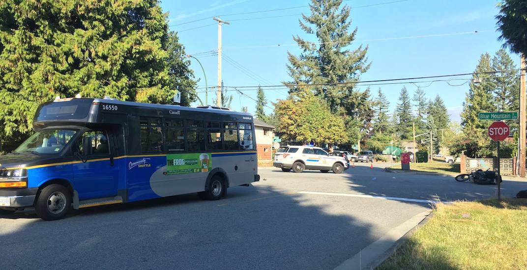 Motorcycle and transit bus involved in crash in Coquitlam