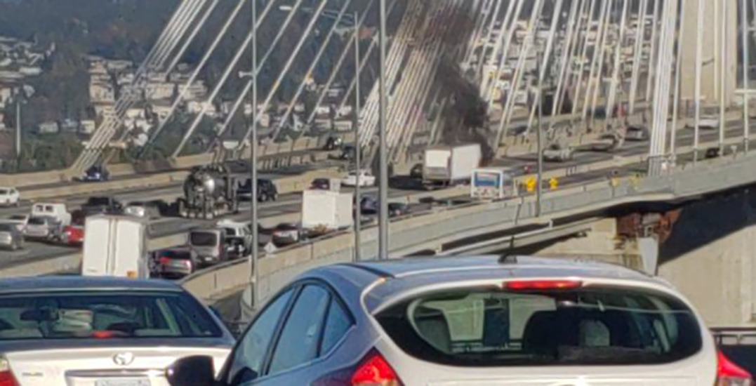Morning vehicle fire briefly closes Port Mann Bridge