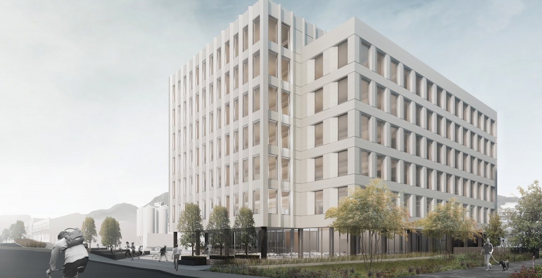 Office building with white terracotta exterior proposed for False Creek Flats