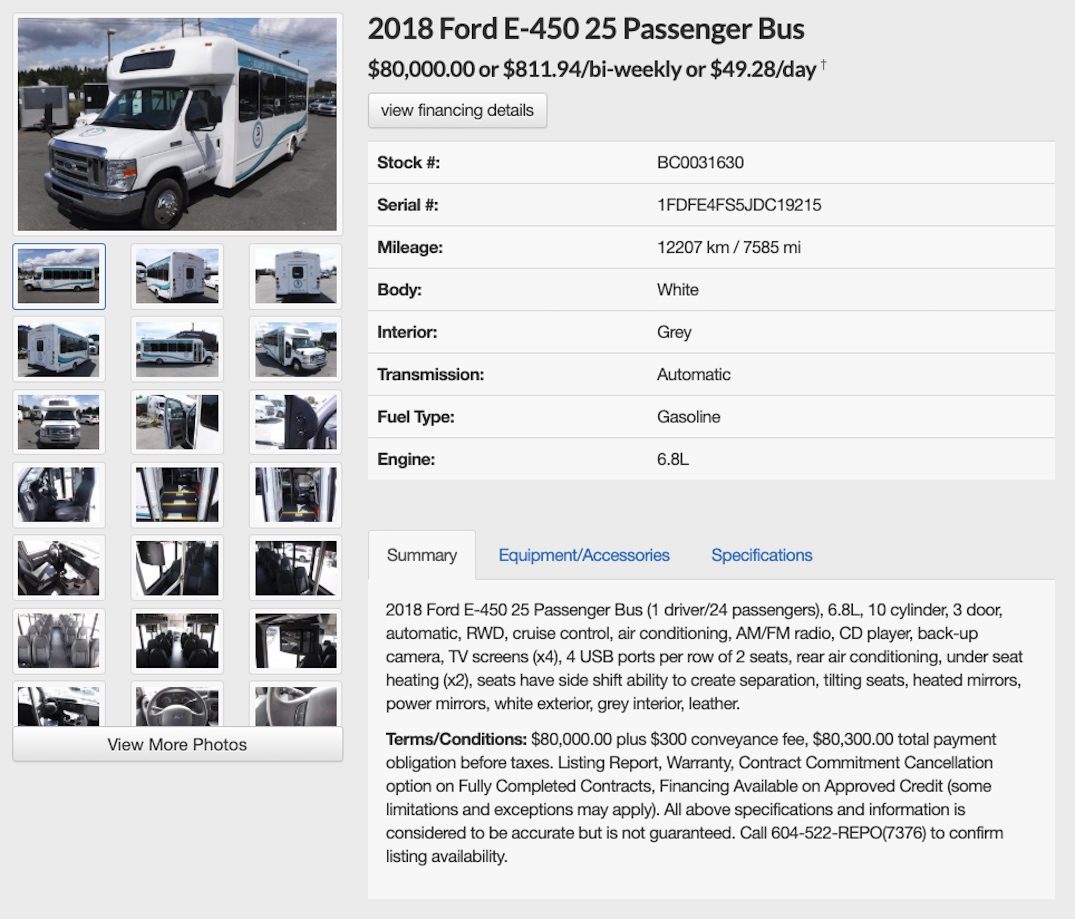 A Beyond-Shuttle bus listed on Repo.com