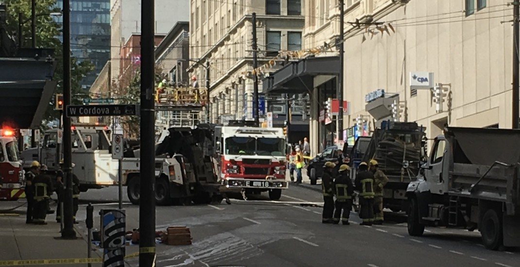 Downtown Vancouver streets closed due to truck rollover
