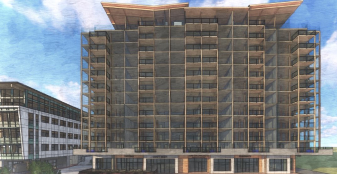 12-storey tall wood building being constructed on Vancouver Island