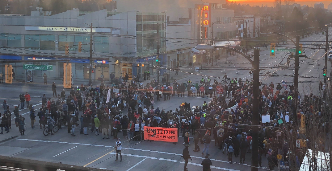 UPDATED: Commercial and Broadway completely blocked due to anti-pipeline demonstration