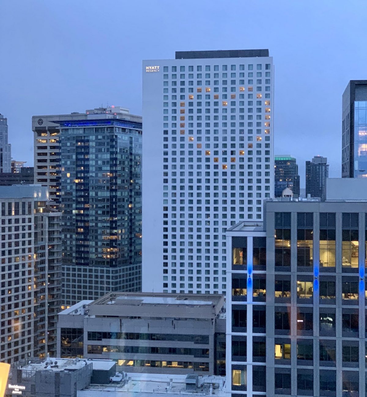 Seattle's Hyatt Regency lit its rooms in the shape of a heart last
