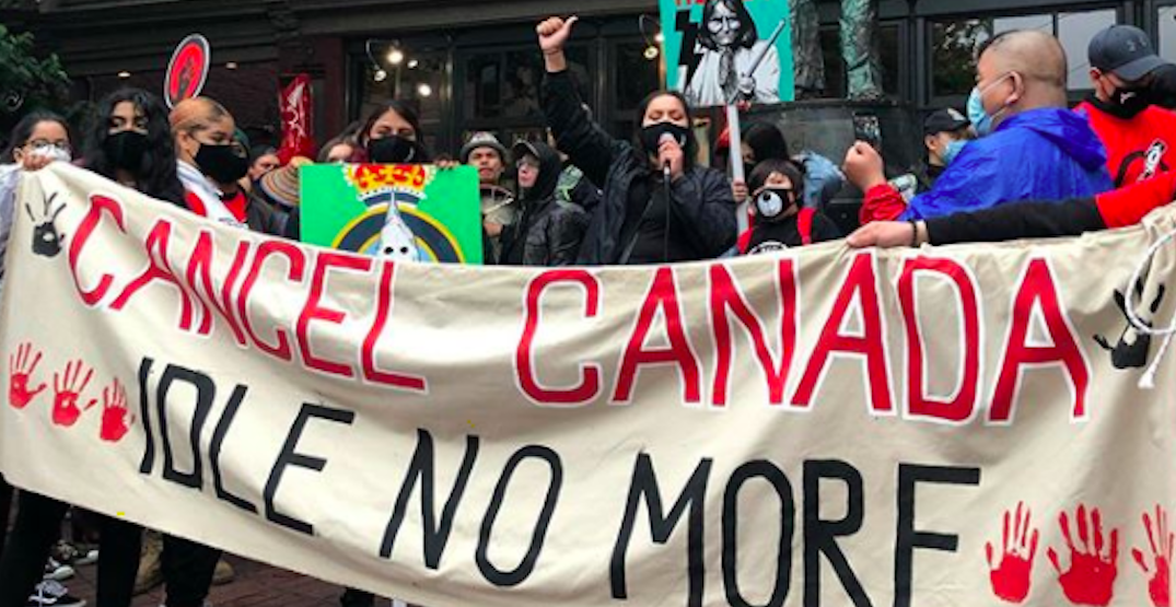 A "Cancel Canada Day" rally took place in Vancouver on Wednesday (PHOTOS)