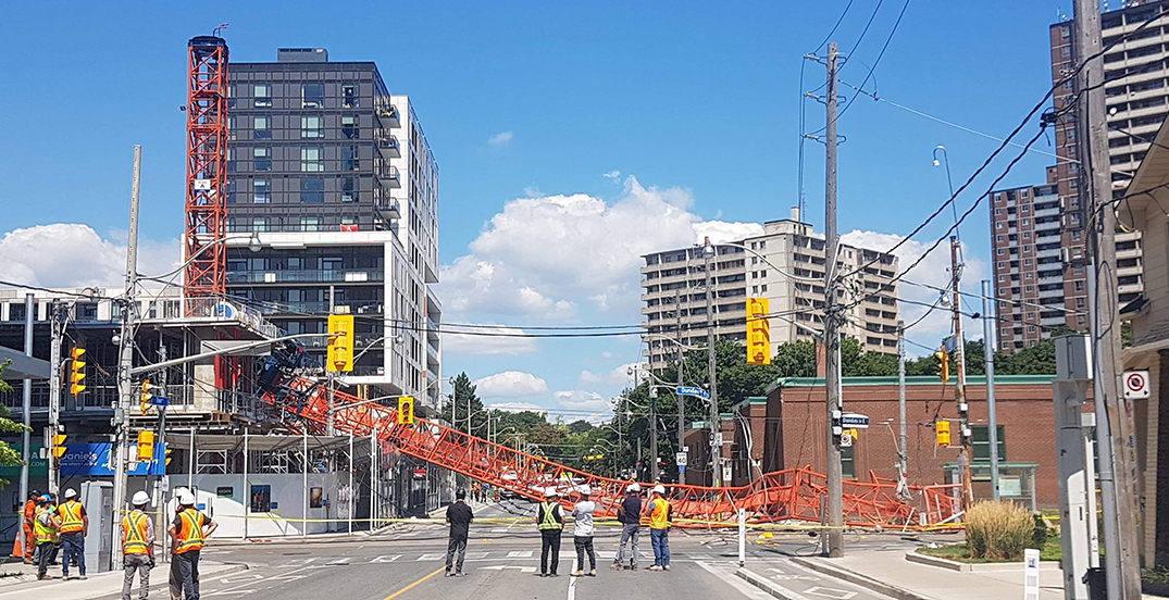 A stationary crane collapsed in Toronto's Regent Park neighbourhood