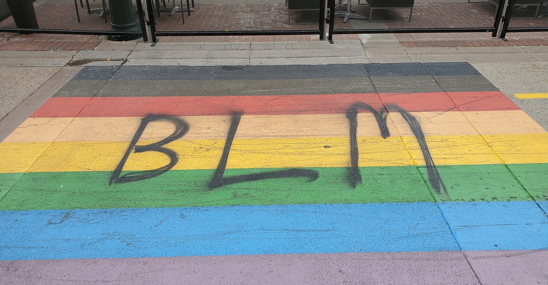 Calgary Pride to leave BLM graffiti on downtown rainbow crosswalk