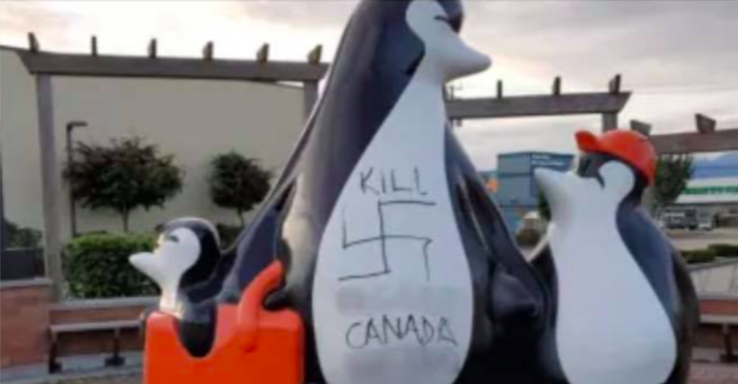 Metro Vancouver statue defaced with racist, homophobic graffiti