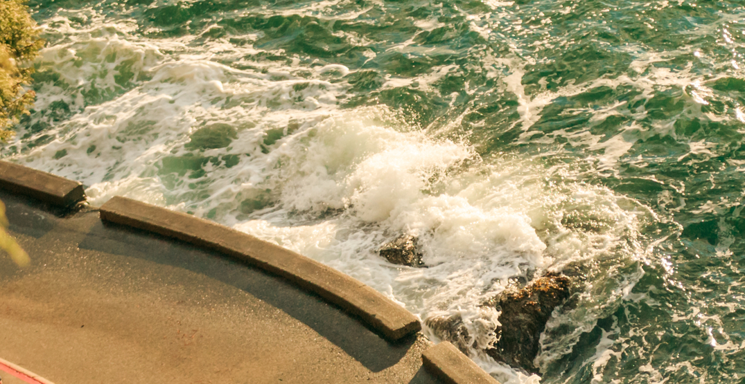 Part of Seawall closed due to high winds and King Tide