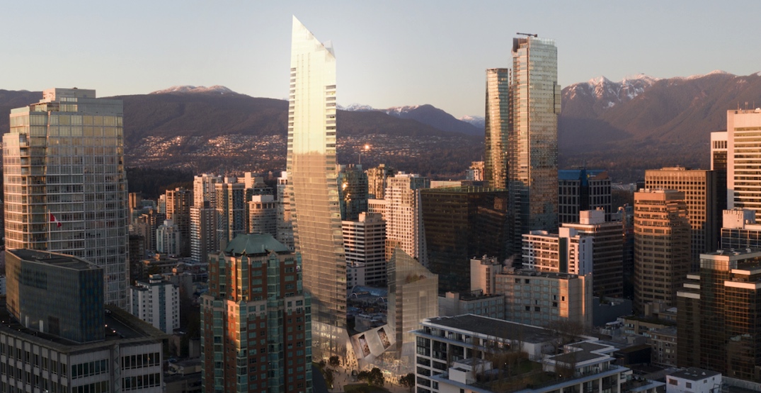 580-ft-tall landmark shard tower proposed near Robson Street in downtown Vancouver