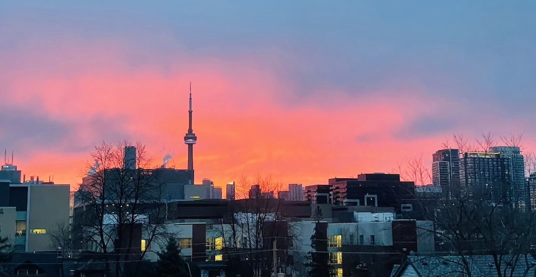 Sign of Spring: A dewy-orange sunrise briefly took over Toronto this morning (PHOTOS)