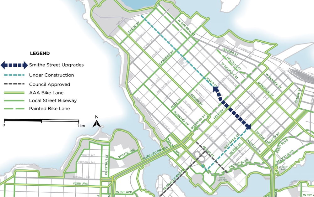 smithe street bike lane route 