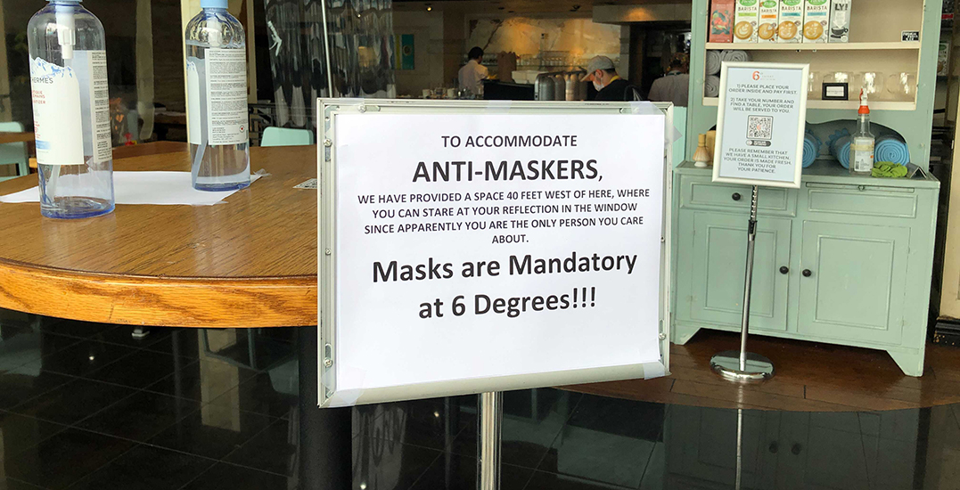 Vancouver restaurant posts unapologetic signs shooing away anti-maskers