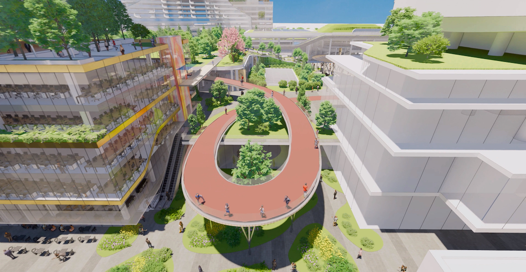 Overlapping walking loop added to future rooftop park at Oakridge Centre (RENDERINGS)