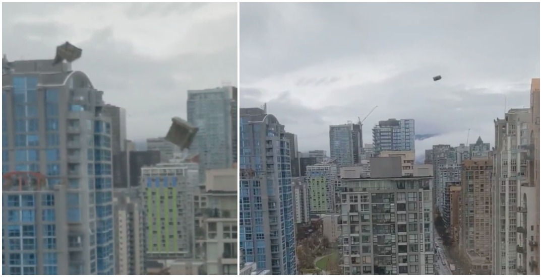 Patio furniture blown off 30th floor of Vancouver high-rise (VIDEO)