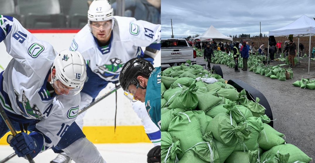 Canucks farmhands are helping with sandbagging efforts in Abbotsford