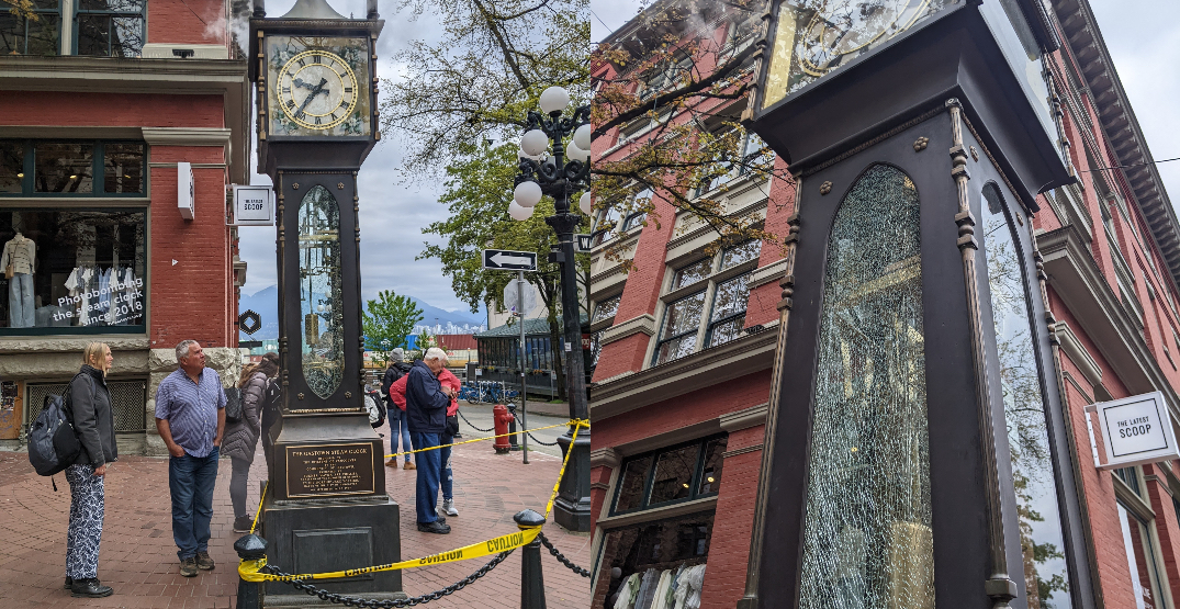 Gastown's iconic Steam Clock has broken, smashed up glass (PHOTOS)