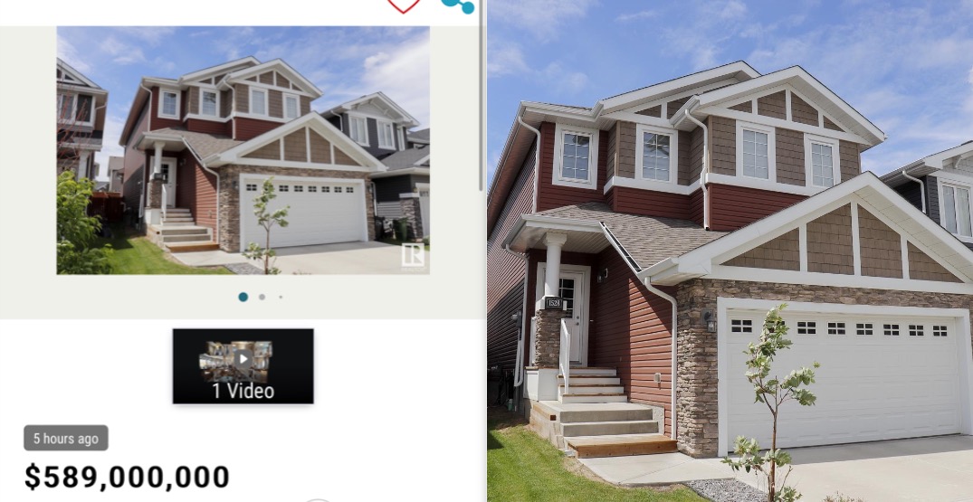 Extra digits: A house in Edmonton was accidentally listed for $589M