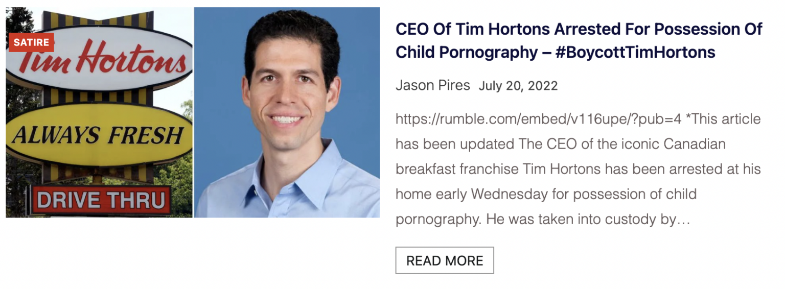 No, Tim Hortons CEO was NOT arrested for possession of child porn News