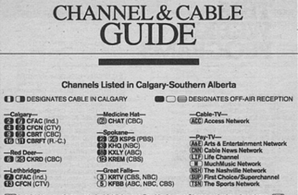 Calgary 1985 tv channels