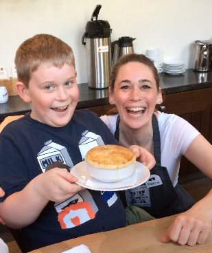 My son and I recently learned to make Chicken Pot Pie at a cooking class at The Dirty Apron cooking school.