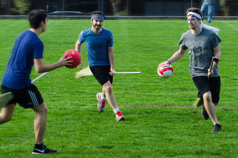 About to strike out a forward with Quaffle ball with red Bludger.
