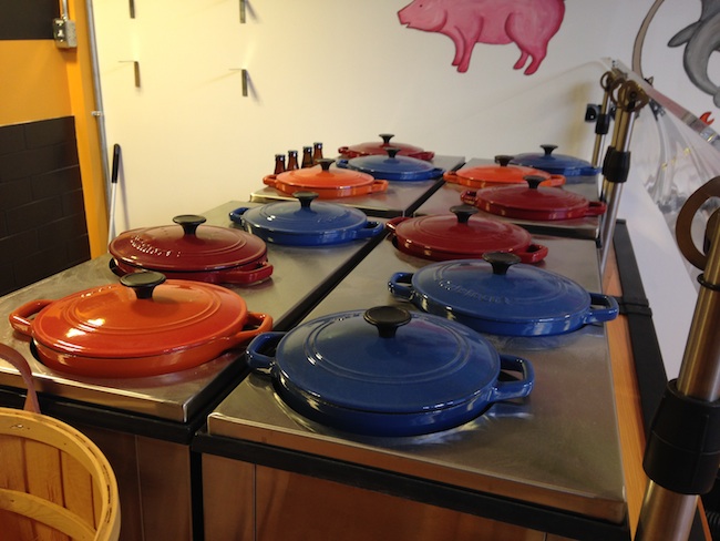 Pots with the taco fillings at the counter (Lindsay William-Ross/Vancity Buzz)
