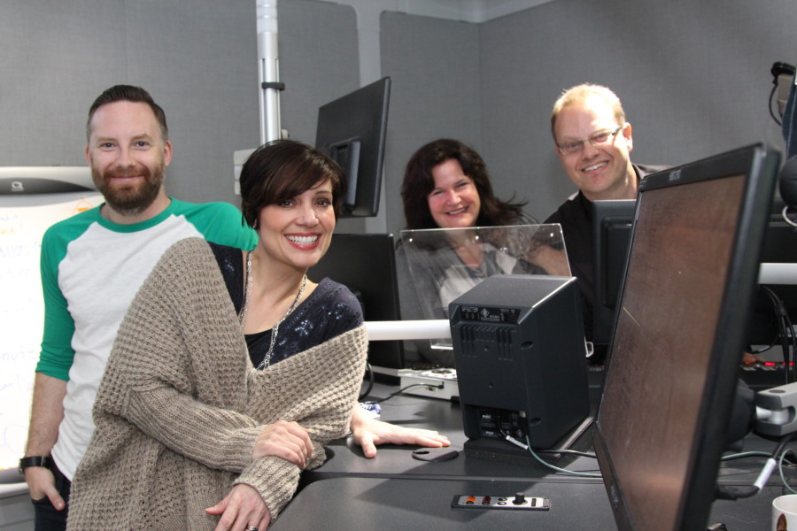 Nat, Drew, Erin and Scooter in the QMFM studios (Kenny Tai photo).