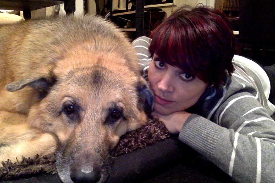 Nat with Jake the rescued German Shepherd.