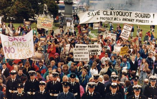 People at the Clayoquot Sound protest against clear cut logging (Wilderness Committee)