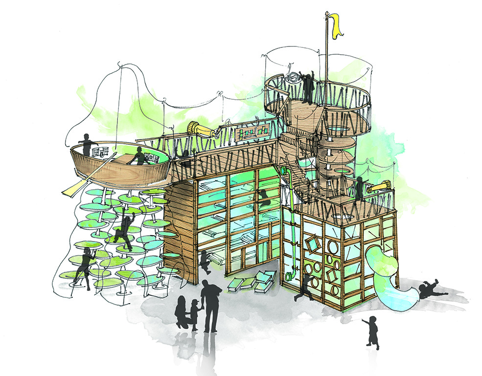 The "Climb" area will feature a layered climb up to a wooden boat and an interactive capture the flag game (Science World)