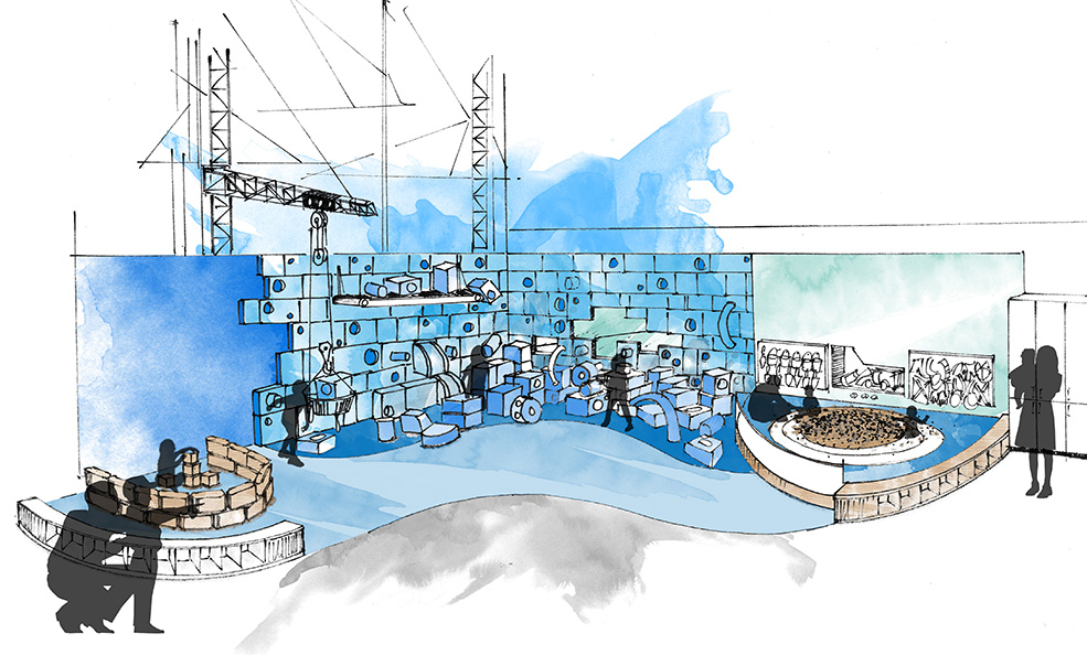 The "Build" area will include a blue block wall and a build corral (Science World)