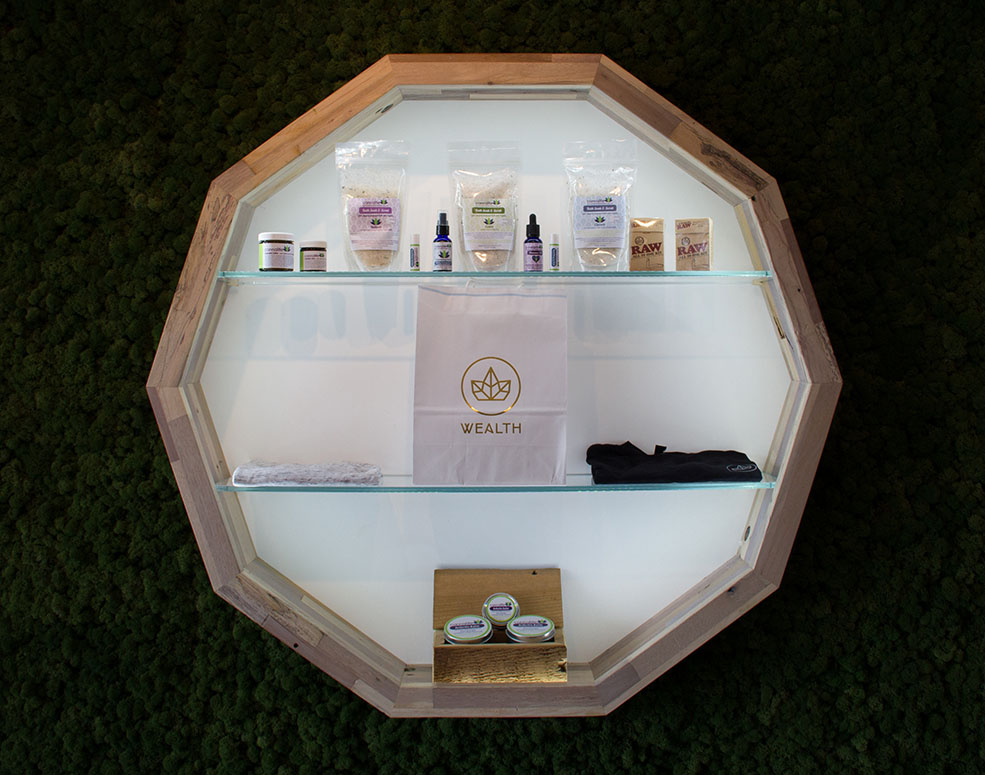This decagonal display in the Wealth Shop is made from reclaimed wood originally used in crates transporting supplies during World War Two (Jenni Sheppard)