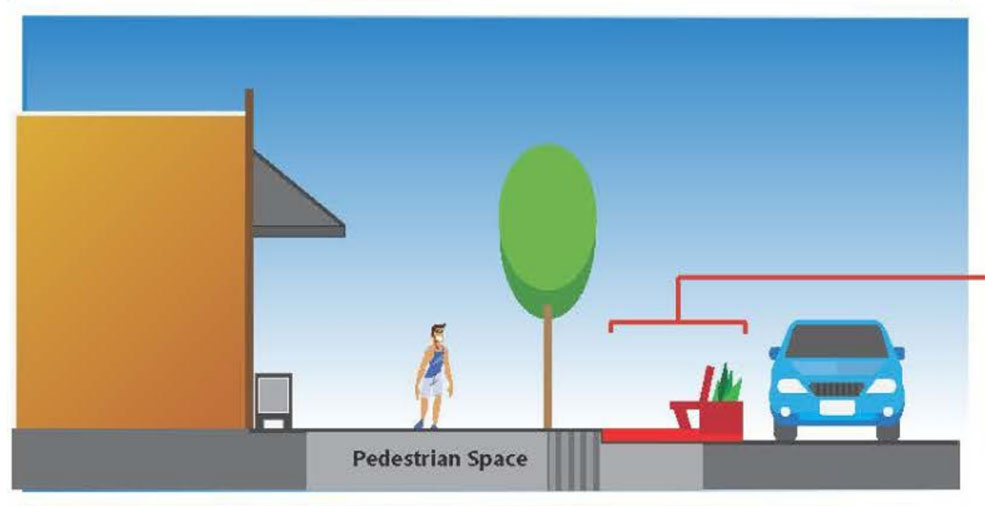 A City staff diagram of a parklet in the parking lane (City of Vancouver)