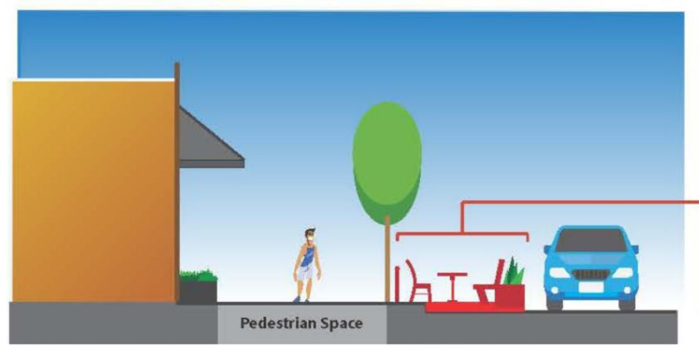 A City staff diagram of a patio in a parking space (City of Vancouver)