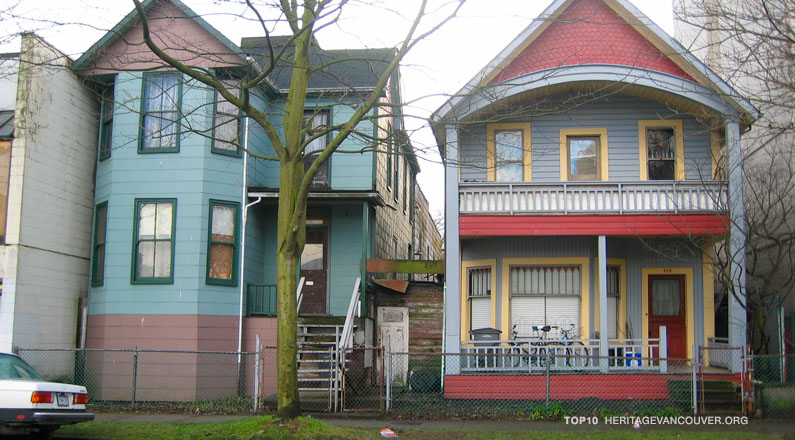 A unique cluster of 1911-12 buildings on Alexander Street, where brothels used to thrive, are threatened by potential development pressure. (Heritage Vancouver)